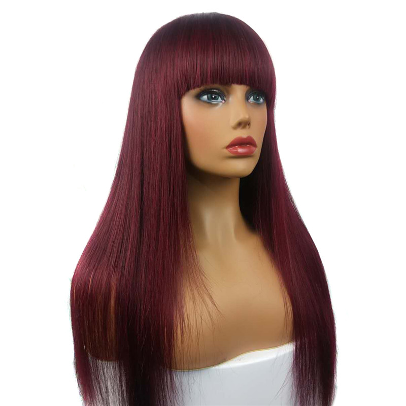 2 Pack Wigs Deal Straight Burgundy Wig And Black Wig With Bangs