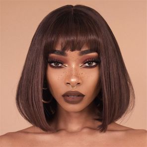 Brown 4 Color Straight Hair Short Machine Made Bob Wigs With Bangs Brown 4 Color Straight Hair Short Machine Made Bob Wigs With Bangs