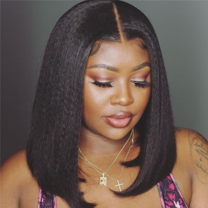 U Part Bob Wig Yaki Straight Hair Easy To Wear Human Hair Wig U Part Bob Wig Yaki Straight Hair Easy To Wear Human Hair Wig