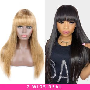 Human Hair Wigs Special Deal Straight Honey Blonde 27 And Natural Black Breathable Wigs With Bangs Human Hair Wigs Special Deal Straight Honey Blonde 27 And Natural Black Breathable Wigs With Bangs