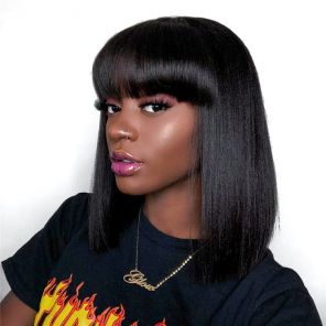 Silky Straight Hair Bob Wigs With Bangs  Silky Straight Hair Bob Wigs With Bangs